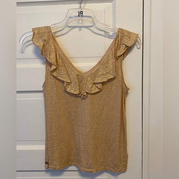 EUC Lilly Pulitzer Alessa Sand Dune Color Ruffled Neckline Shimmery Tank Top - Picture 3 of 5